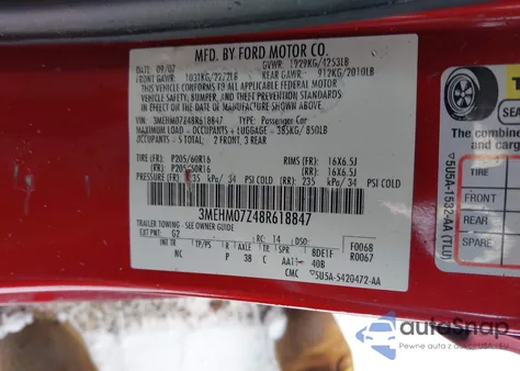 2008 Mercury Milan I4 from USA, damaged, VIN 3MEHM07Z48R618847